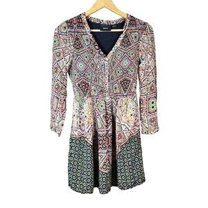 Maeve Tiled Amethyst Boho Dress Small Lined Buttons Smocked Anthropologie READ